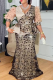 Champagne Elegant Leaves Contrast V Neck Long Plus Size Dresses