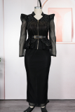 White Casual Solid Color Hot Drill Mandarin Collar Plus Size Two Pieces