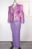 Champagne Elegant Solid Color Sequins Turn-back Collar Plus Size Dresses