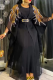 Black Casual Solid Color With Belt Turndown Collar Long Sleeve Two Pieces