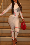 White Casual Sportswear Print Contrast O Neck Long Sleeve Two Pieces