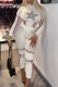 White Casual Sportswear Print Contrast O Neck Long Sleeve Two Pieces