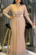 Champagne Elegant Solid Color Sequins V Neck Long Plus Size Dresses