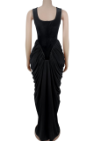 Burgundy Sexy Solid Color Ruched Spaghetti Strap Wrapped Skirt Dresses