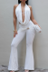 White Sexy Solid Color Backless Halter Sleeveless Two Pieces
