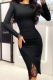 Black Sexy Solid Color Lace O Neck Wrapped Skirt Dresses