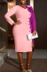 Pink Elegant Contrast Flower Shape V Neck Wrapped Skirt Plus Size Dresses