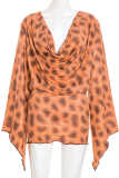 Orange Sexy Leopard Print Ruched Deep V Neck Wrapped Skirt Dresses