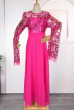 Champagne Elegant Solid Color Sequins O Neck Evening Plus Size Dresses