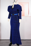 Silver Elegant Solid Color Ruched V Neck Long Plus Size Dresses