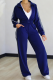 Deep Blue Casual Stripe Contrast Zipper Collar Long Sleeve Two Pieces