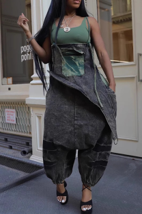 Grey Street Solid Color Distressed Spaghetti Strap Loose Jumpsuits