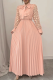 Light Pink Elegant Solid Color Strap Design Pleated O Neck Long Plus Size Dresses