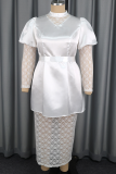 White Elegant Solid Color Lace O Neck Long Dresses
