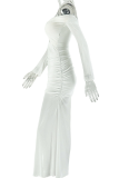 White Sexy Solid Color Hollow Out Halter Long Dresses