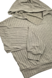 Khaki Casual Solid Color Patchwork V Neck Long Sleeve Two Pieces