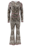 Leopard Print Casual Leopard Print Patchwork Hooded Long Sleeve Two Pieces