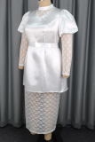 White Elegant Solid Color Lace O Neck Long Dresses