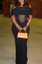 Black Sexy Solid Color See-Through Off Shoulder Long Dresses