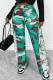 Army Green Casual Camouflage Print Contrast Loose Mid Waist Wide Leg Full Print Bottoms