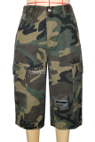 Camouflage Casual Camouflage Print Patchwork Loose Mid Waist Conventional Full Print Bottoms