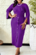 Purple Elegant Solid Color Flower Shape O Neck Wrapped Skirt Dresses