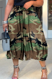 Leopard Print Casual Camouflage Print Ruched Loose Wide Leg Full Print Bottoms