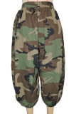 Leopard Print Casual Camouflage Print Ruched Loose Wide Leg Full Print Bottoms