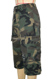 Camouflage Casual Camouflage Print Patchwork Loose Mid Waist Conventional Full Print Bottoms
