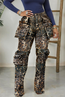 Leopard Print Casual Print Pocket Conventional Full Print Bottoms