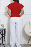 Red Casual Solid Color Irregular O Neck T-Shirts