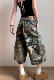 Camouflage Casual Camouflage Print Patchwork Loose Mid Waist Conventional Full Print Bottoms