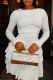 White Sexy Solid Color Patchwork O Neck Pleated Dresses
