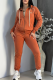 Brown Casual Letters Zipper Hooded Long Sleeve Two Pieces