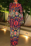 Colour Sexy Print Hollow Out O Neck Long Dresses