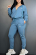 Blue Casual Letters Zipper Hooded Long Sleeve Two Pieces