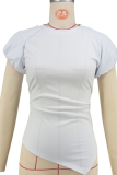 Red Casual Solid Color Irregular O Neck T-Shirts