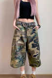 Camouflage Casual Camouflage Print Patchwork Loose Mid Waist Conventional Full Print Bottoms