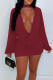 Red Halter Neck Deep V Mesh Dress Slim Bodycon Elegant Sexy Short Gown