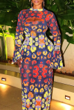Colour Sexy Print Hollow Out O Neck Long Dresses