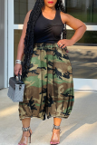 Leopard Print Casual Camouflage Print Ruched Loose Wide Leg Full Print Bottoms