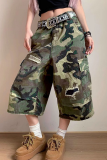 Camouflage Casual Camouflage Print Patchwork Loose Mid Waist Conventional Full Print Bottoms