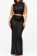 Black Sexy Solid Color Hot Drill Half A Turtleneck Sleeveless Two Pieces