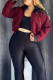 Red Casual Letters Contrast Mandarin Collar Outerwear