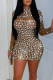 Brownness Sexy Solid Color Hot Drill O Neck Wrapped Skirt Dresses