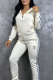 White Casual Jacquard Letters Embroidered Hooded Long Sleeve Two Pieces