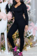 Black Casual Solid Color Patchwork V Neck Long Sleeve Two Pieces