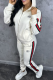 White Casual Jacquard Letters Embroidered Hooded Long Sleeve Two Pieces