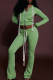 Green Casual Solid Color Draw String Hooded Long Sleeve Two Pieces