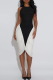 Black Color Block Ruched Sleeveless Dress Slim Elegant Fashion Waist Midi Dress